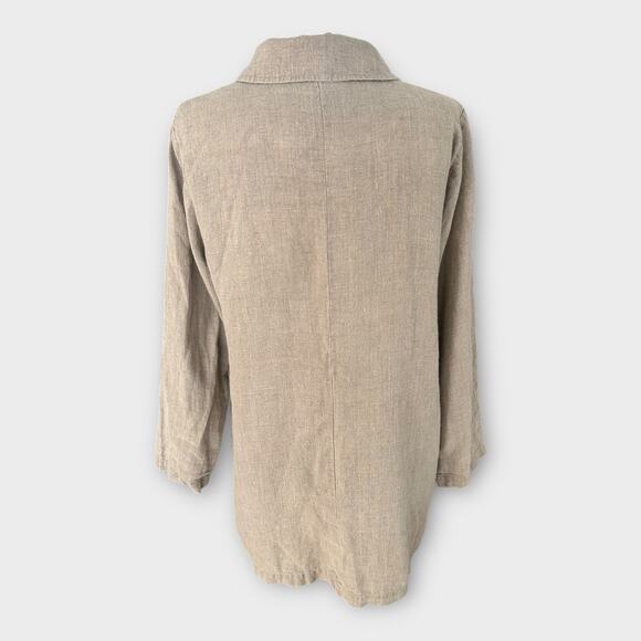 FLAX Long Linen Jacket Duster Natural Beige Women's Small Minimalist Lagenlook - Picture 9 of 12